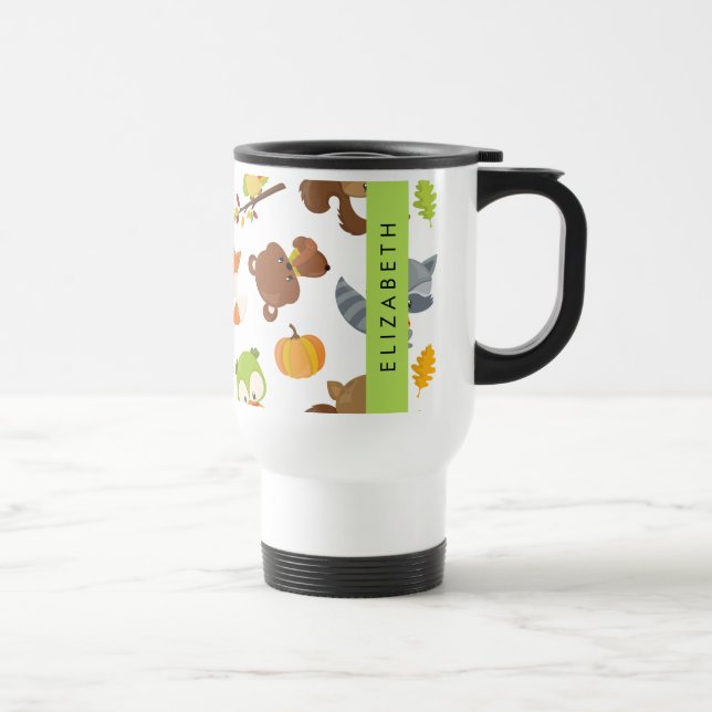 Taza De Viaje Animales de Woodland, Animales Forestales, Tu Nomb (Derecha)