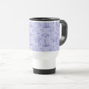 Taza De Viaje Animales marinos y patrón de dibujo de una línea