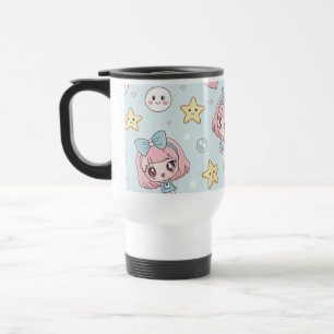 Taza De Viaje Anime Kawaii with Hearts and Stars