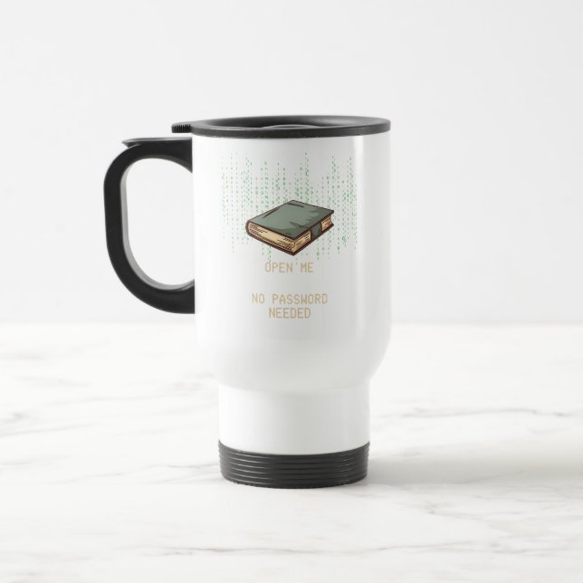 Taza De Viaje Antiguo libro con código binario citado para Tech  (Izquierda)