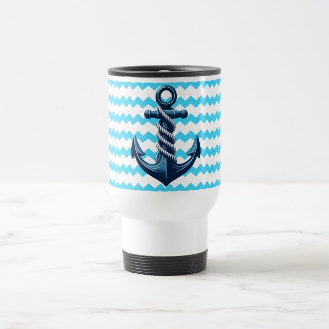 Taza De Viaje Anuncio azul con olas azules (Centro)