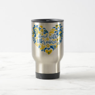 Taza De Viaje Apoyar a Ucrania con letras y corazón