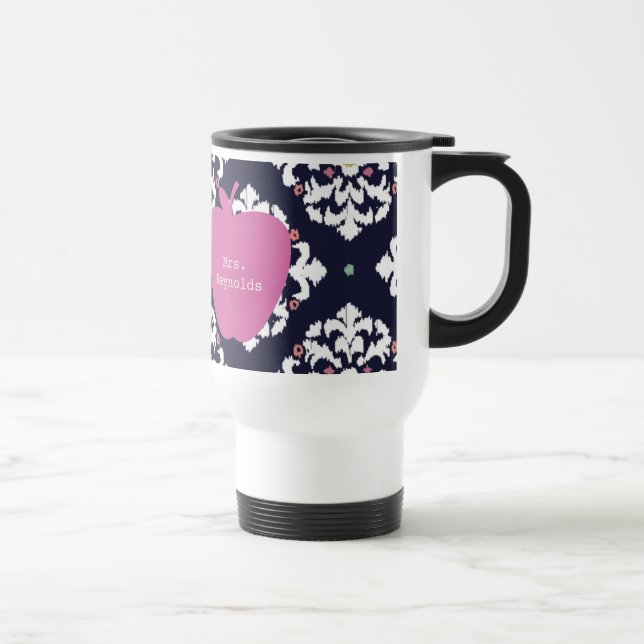 Taza De Viaje Apple y profesor rosados de Ikat (Derecha)