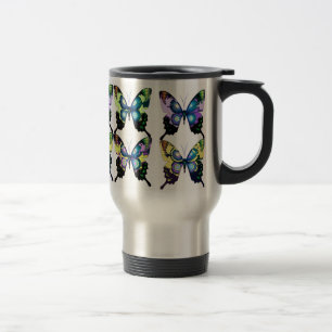 Taza De Viaje Aqua, rosa y amarillo - Mariposas elegantes