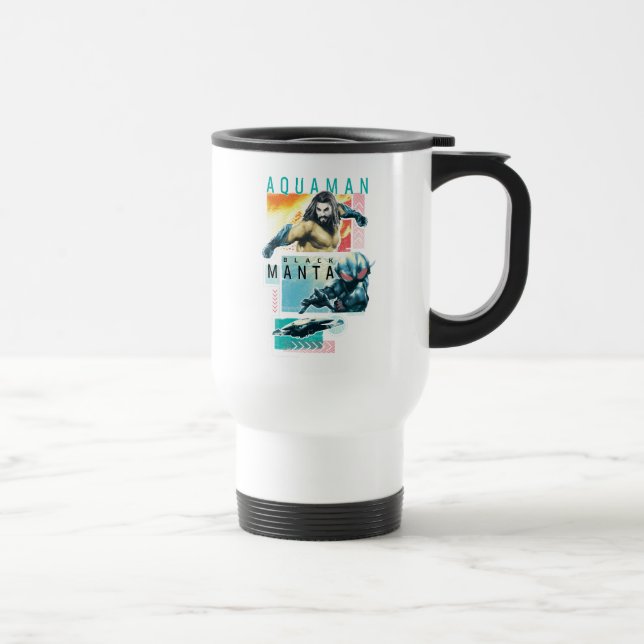 Taza De Viaje Aquaman | Acuamán modernista y gráfico de Manta ne (Derecha)