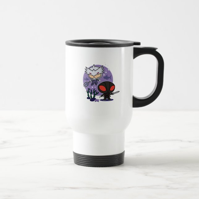Taza De Viaje Aquaman | Chibi Orm & Black Manta Undersea Graphic (Derecha)