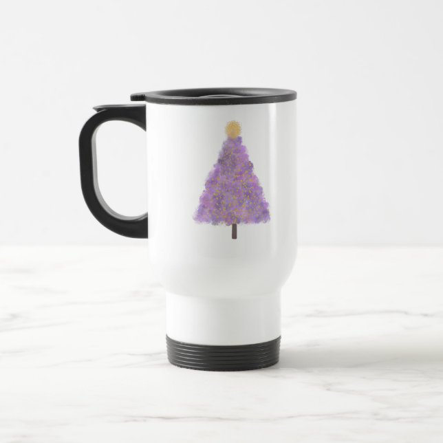Taza De Viaje Árbol de navidad purpurina morado (Izquierda)