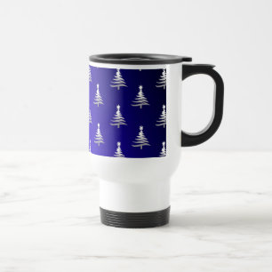 Taza De Viaje Árboles de Navidad plateado en azul cobalto