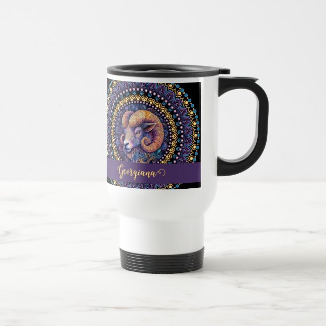 Taza De Viaje Aries Zodiac Dot Mandala (Derecha)