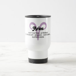 Taza De Viaje Aries Zodiac Trats de Rótulo Super Mamá Púrpura