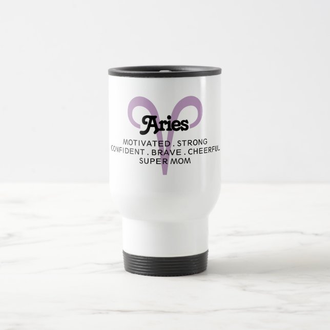 Taza De Viaje Aries Zodiac Trats de Rótulo Super Mamá Púrpura (Centro)