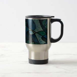 Taza De Viaje Arte abstracto de vidrio emplomado digital azul ve