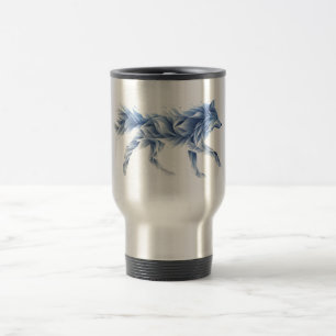Taza De Viaje Arte abstracto del lobo: Ilustración geométrica de