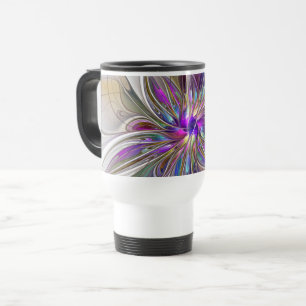 Taza De Viaje Arte abstracto fractal de flores enérgico y colori