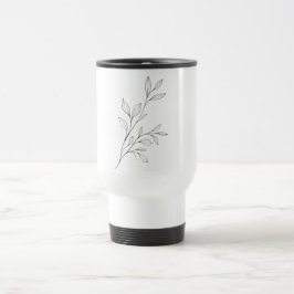Taza De Viaje Arte Botánico Minimalista de Línea Negra