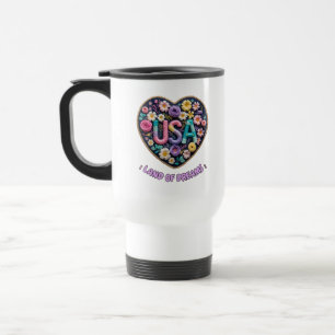 Taza De Viaje Arte de Bordado Floral 3D USA Tierra de Sueños