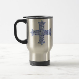 Taza De Viaje Arte de Cruz Copta Azul Lapis Premium