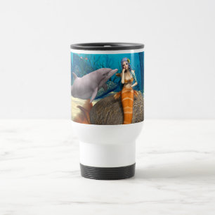 Taza De Viaje Arte de Fantasía Subacuática de Sirena Delfín Soña