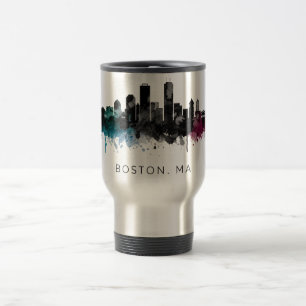 Taza De Viaje Arte de Massachusetts Acuarela del horizonte de