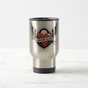 Taza De Viaje Arte de tatuaje: Corazón alado con "Siempre solo"