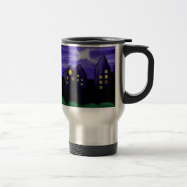 Taza De Viaje Arte de tela de rascacielos de la ciudad nocturna
