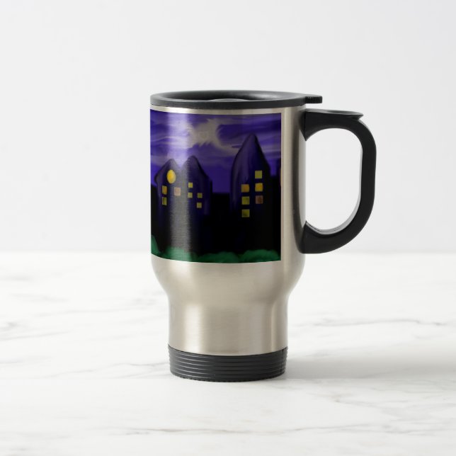 Taza De Viaje Arte de tela de rascacielos de la ciudad nocturna (Derecha)