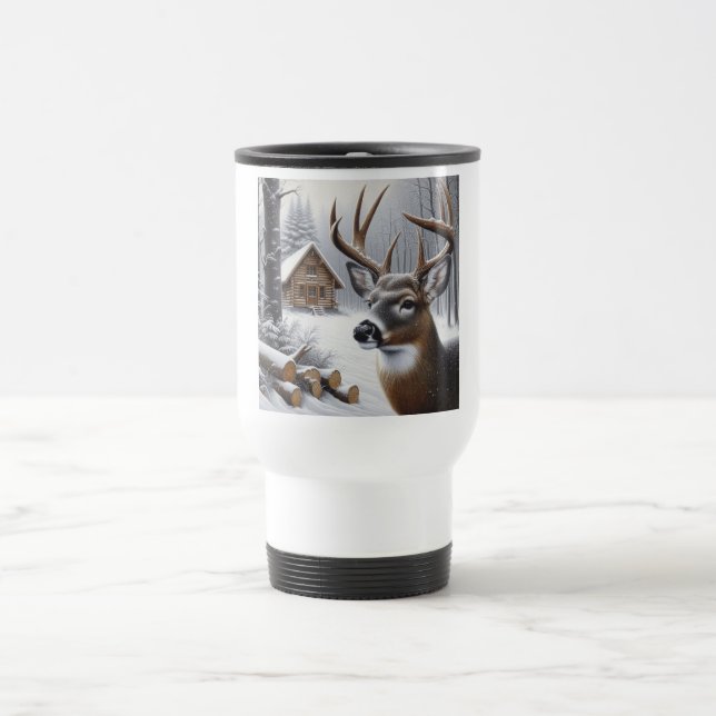 Taza De Viaje Arte de venado/buck de invierno (Centro)