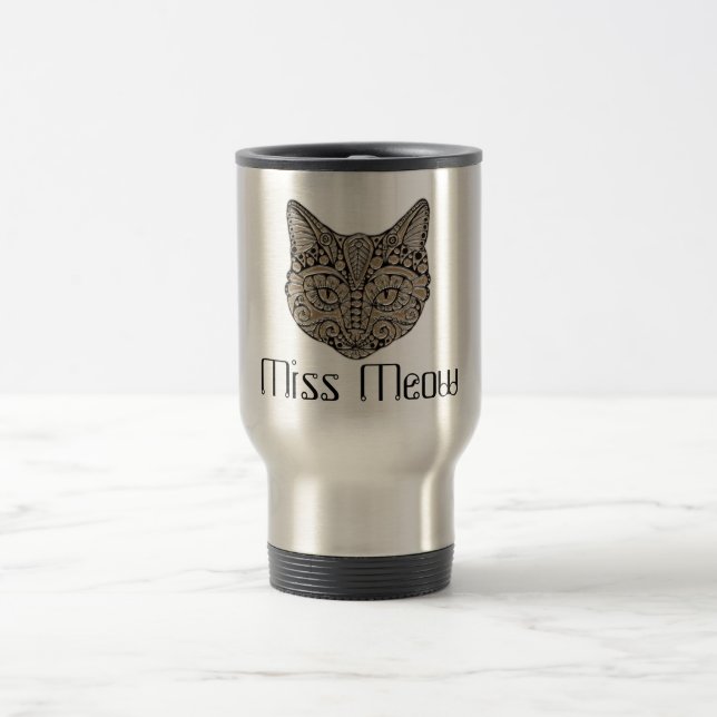 Taza De Viaje Arte deco oro negro estilo egipcio gato (Centro)
