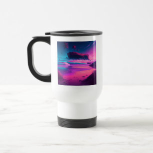 Taza De Viaje Arte digital de Océano Rosa y Palmeras