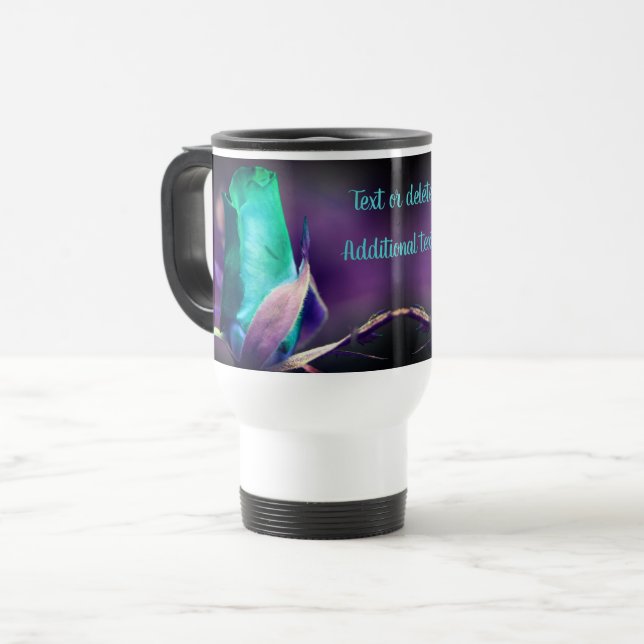 Taza De Viaje Arte Floral Turquesa Rosebud Personalizado (Anverso izquierdo)