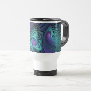 Taza De Viaje Arte fractal abstracto moderno que combina púrpura