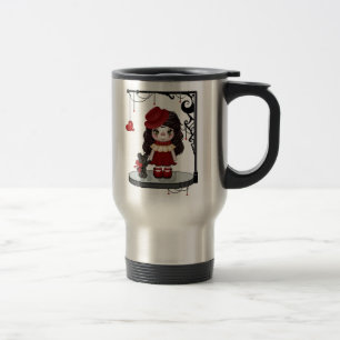 Taza De Viaje Arte gótico rojo del pixel de la muñeca del amor