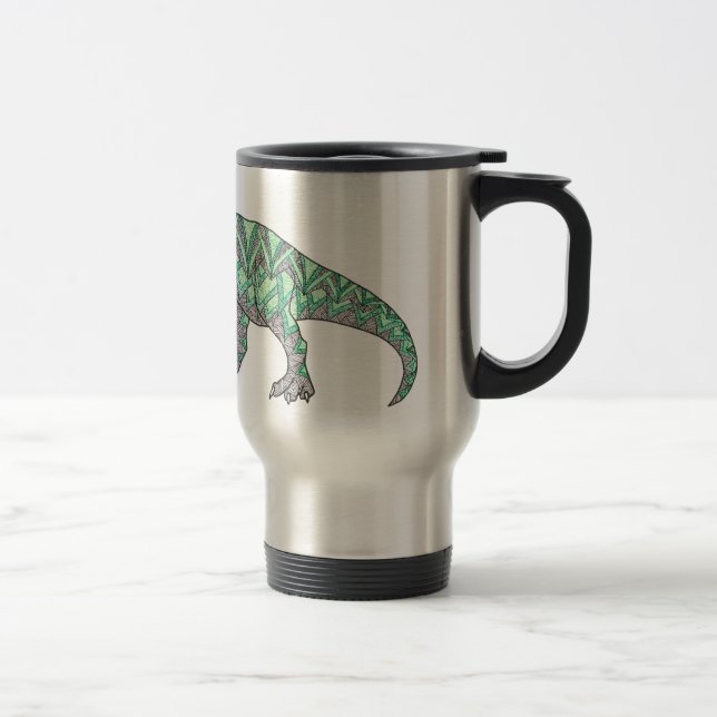 Taza De Viaje Arte ilustrado Doodle del dinosaurio de T-Rex (Derecha)