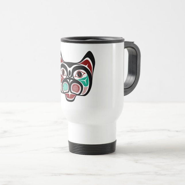 Taza De Viaje Arte Kitty del vector negro rojo nativo americano (Anverso derecho)
