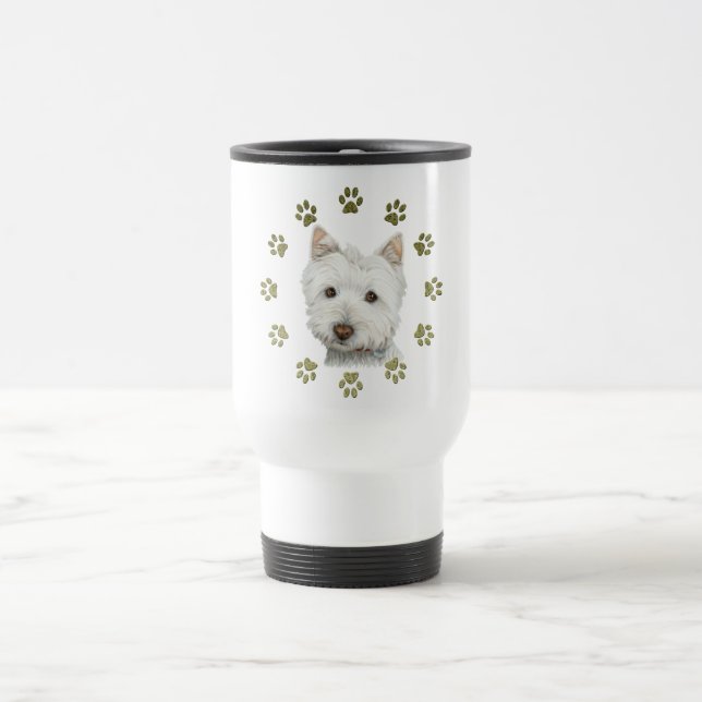 Taza De Viaje Arte lindo y patas del perro de Westie (Centro)