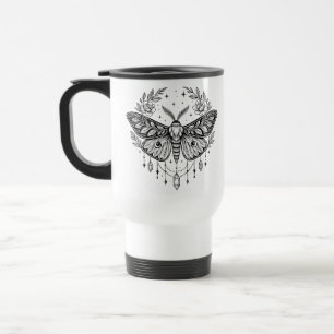 Taza De Viaje Arte lineal gótico místico de polilla botánica cel