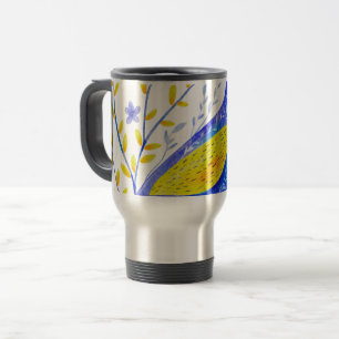 Taza De Viaje Arte moderno de aves azules y amarillas en acuarel