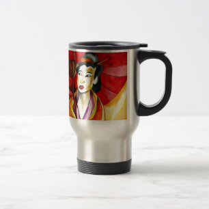 Taza De Viaje Arte original japonés Geisha, pintura acuarela