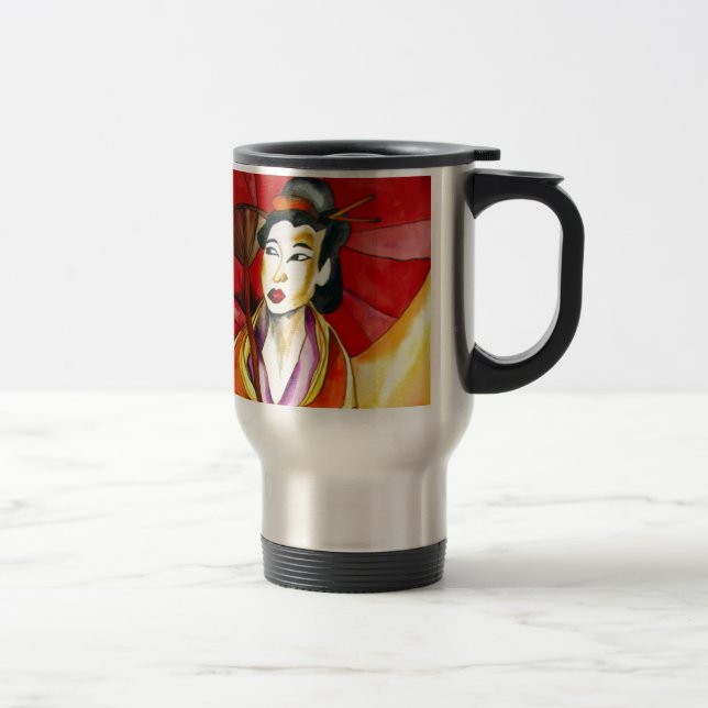 Taza De Viaje Arte original japonés Geisha, pintura acuarela (Derecha)