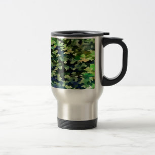 Taza De Viaje Arte pop abstracto del follaje en verde y azul