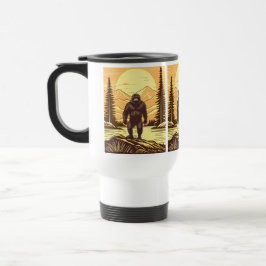 Taza De Viaje Arte Retro Bigfoot Sasquatch