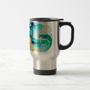 TAZA DE VIAJE ARTE TROPICAL HAWAIIIANO DE SURF