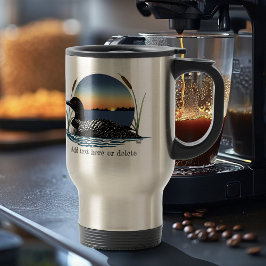 Taza De Viaje Atardecer Sereno del Somorgujo Común en Lago de Vi