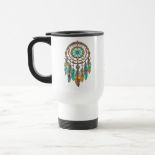 Taza De Viaje Atrapasueños Azul, Turquesa y Marrón   Dulces Sueñ