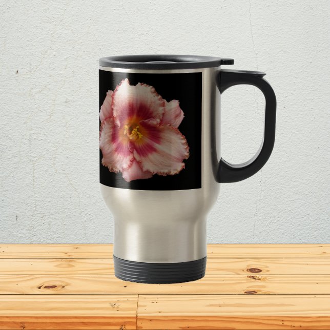 Taza De Viaje Auge diurno rosado en flor negra (In Situ)