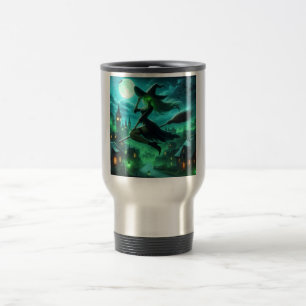 Taza De Viaje Aura verde espeluznante bruja de Halloween