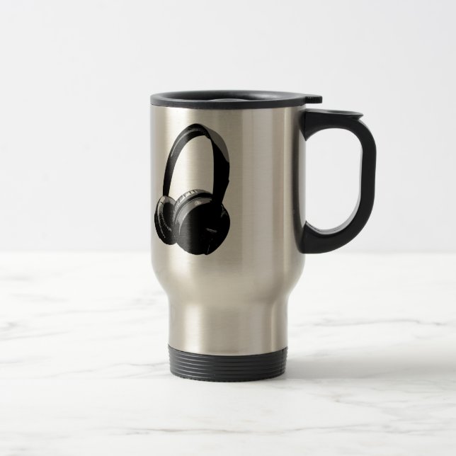 Taza De Viaje Auriculares de arte pop blanco y negro (Derecha)