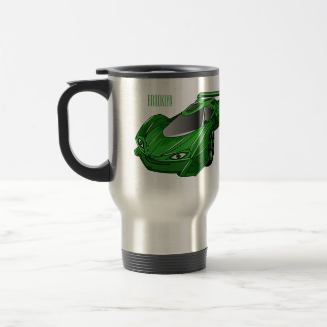 Taza De Viaje Autobús deportivo verde con ilustracion aéreo (Izquierda)
