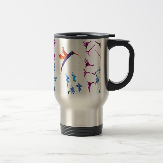 Taza De Viaje Ave Art Hummingbird Flores Flores Florales (Derecha)