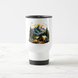 Taza De Viaje Aventura de Camping en la Montaña Atardecer Natura